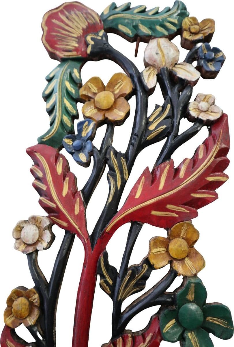 Albero della Vita in Legno Intagliato e Dipinto a Mano – Scultura Murale Artigianale Indonesiana 100 cm - 5