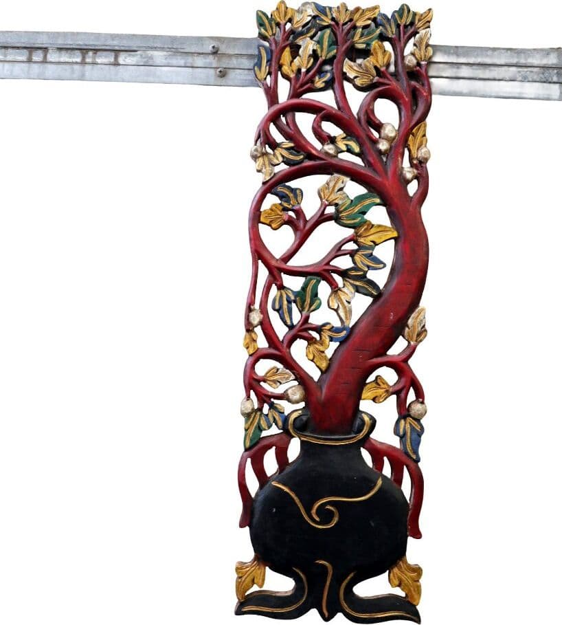 Albero della Vita in Legno Intagliato e Dipinto a Mano – Scultura Murale Artigianale Indonesiana 79cm - 2