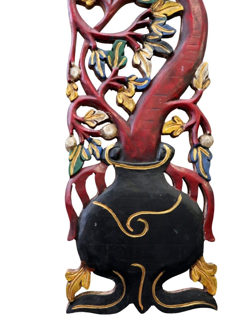 Albero della Vita in Legno Intagliato e Dipinto a Mano – Scultura Murale Artigianale Indonesiana 79cm - 3