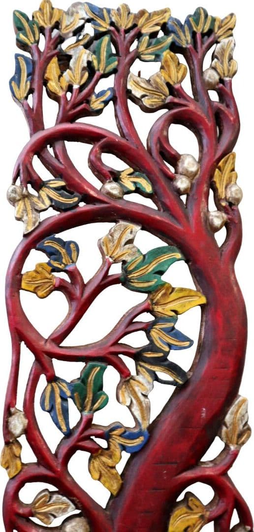 Albero della Vita in Legno Intagliato e Dipinto a Mano – Scultura Murale Artigianale Indonesiana 79cm - 4