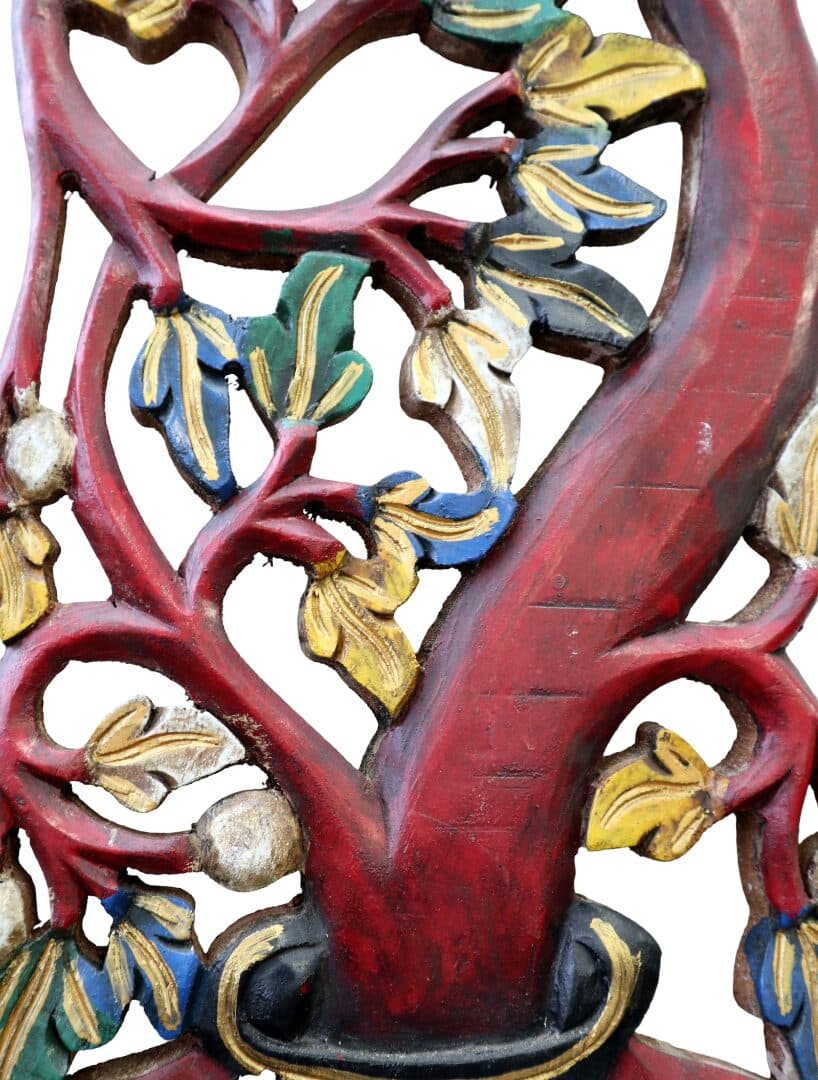 Albero della Vita in Legno Intagliato e Dipinto a Mano – Scultura Murale Artigianale Indonesiana 79cm - 5