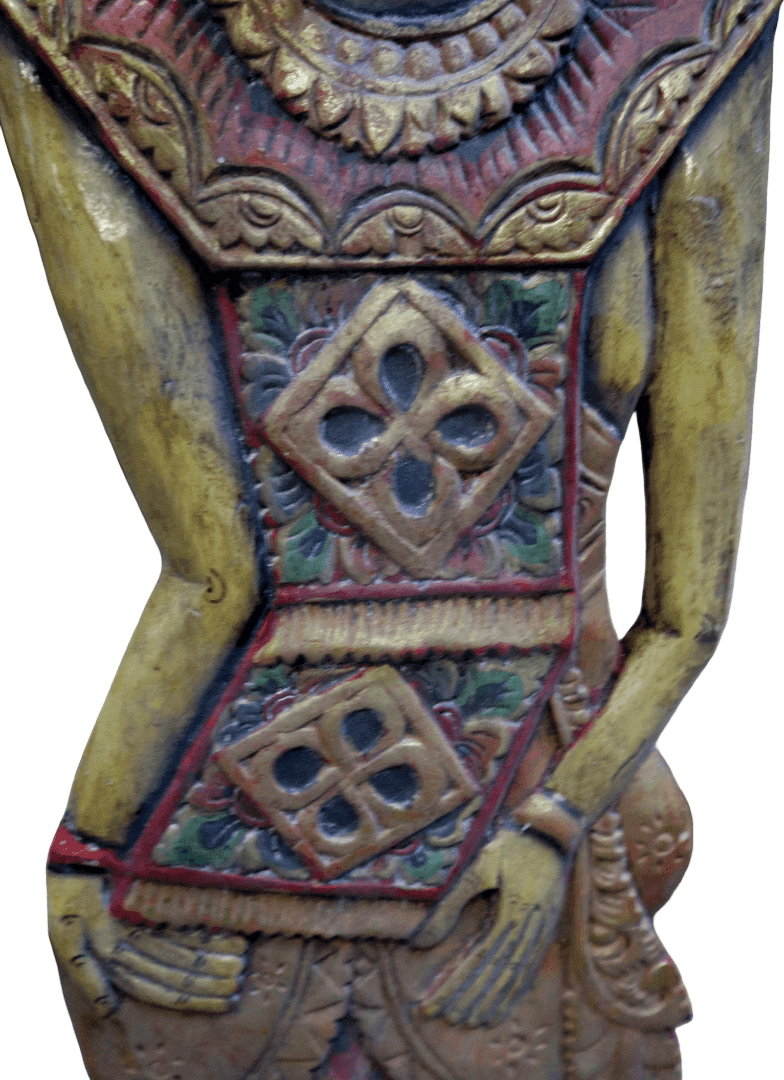 Pannello in Legno Intarsiato Balinese Vintage 70 anni – Scultura Etnica Dipinta a Mano – Arte Indonesiana da Parete 100 cm - 5