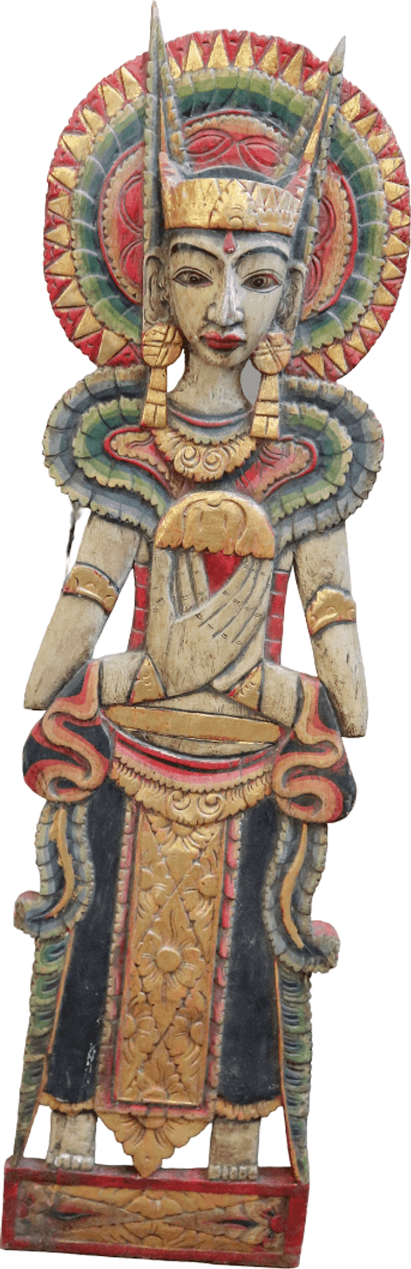 Antica Scultura Balinese in Legno Dipinto a Mano – Divinità Protettiva – Pannello Decorativo da Parete 95 cm - 2