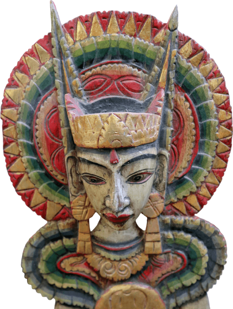 Antica Scultura Balinese in Legno Dipinto a Mano – Divinità Protettiva – Pannello Decorativo da Parete 95 cm - 3