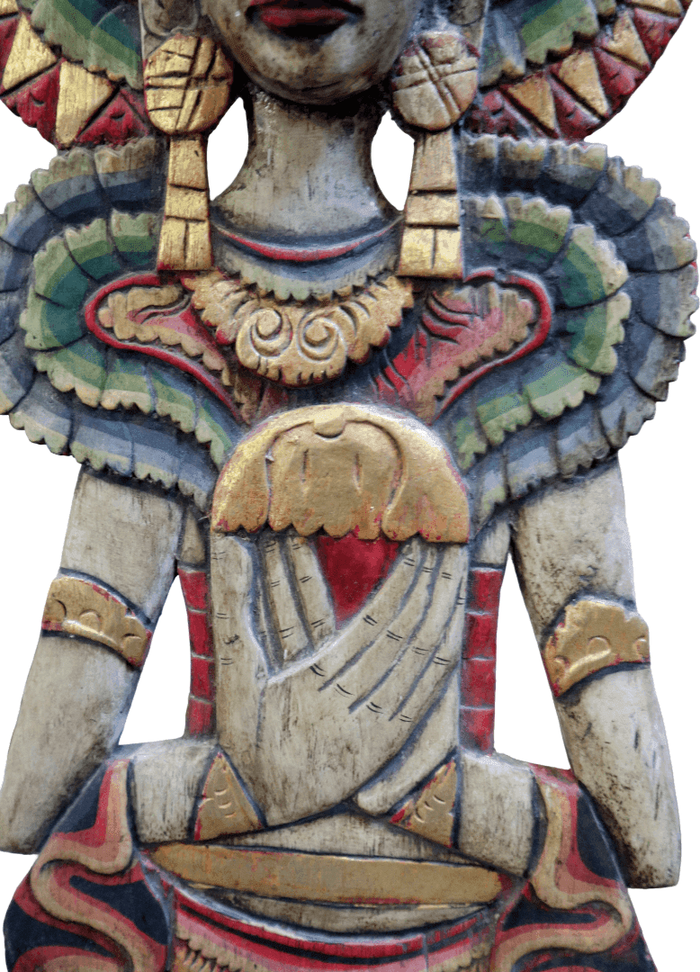 Antica Scultura Balinese in Legno Dipinto a Mano – Divinità Protettiva – Pannello Decorativo da Parete 95 cm - 4