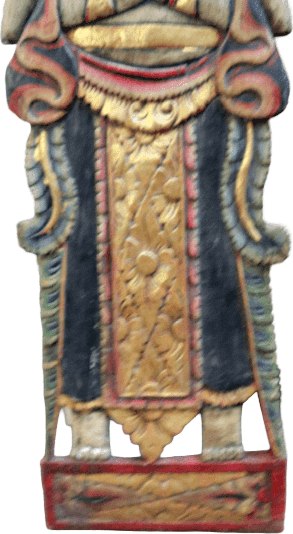 Antica Scultura Balinese in Legno Dipinto a Mano – Divinità Protettiva – Pannello Decorativo da Parete 95 cm - 5