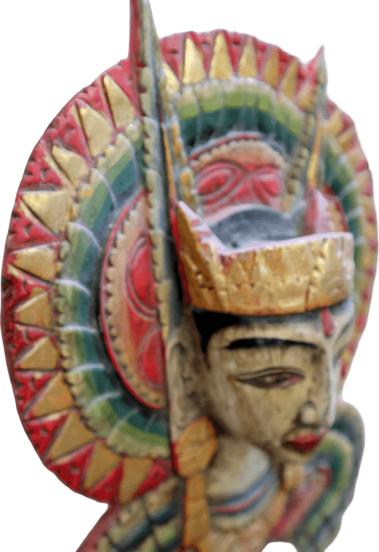 Antica Scultura Balinese in Legno Dipinto a Mano – Divinità Protettiva – Pannello Decorativo da Parete 95 cm - 6