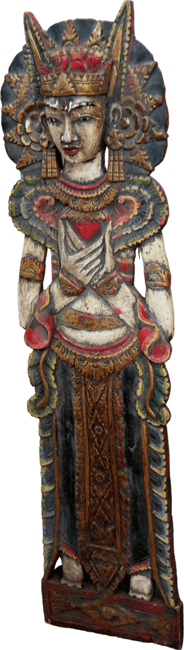 Antico Pannello Intagliato Balinese in Legno Dipinto a Mano –  Arte Indonesiana Vintage Oltre 70 Anni - 2