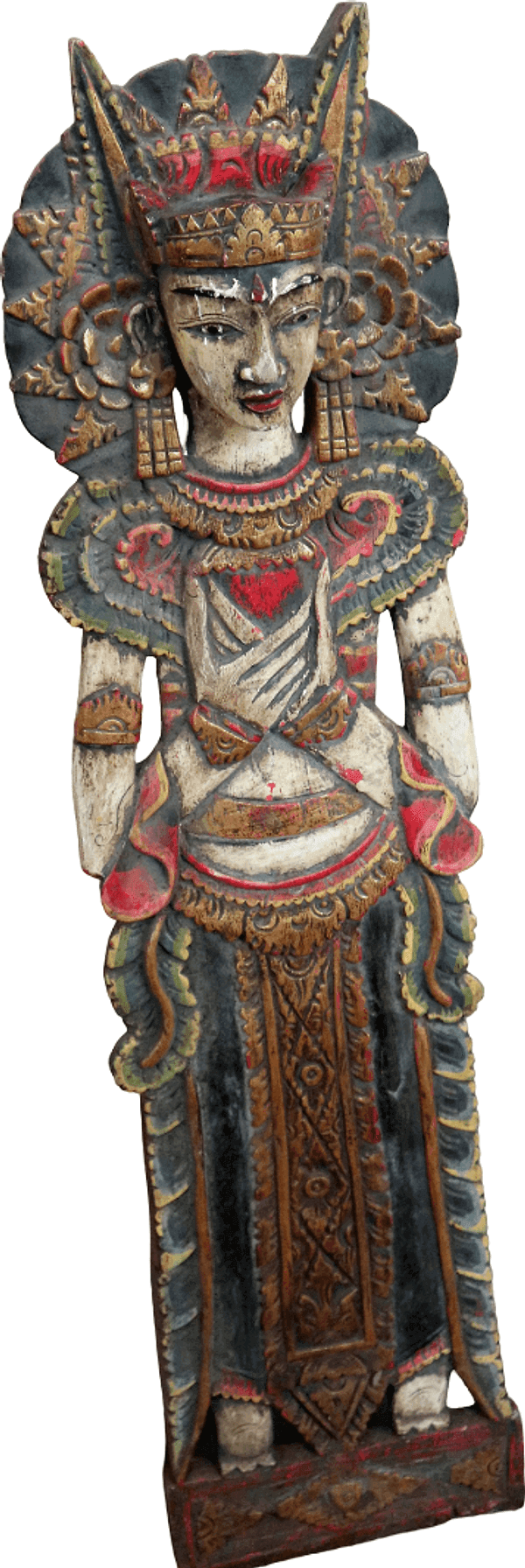 Antico Pannello Intagliato Balinese in Legno Dipinto a Mano –  Arte Indonesiana Vintage Oltre 70 Anni - 4