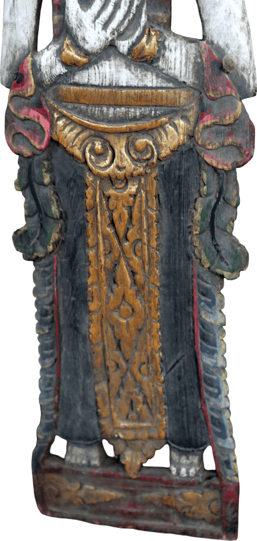 Antico Pannello Intagliato Balinese in Legno Dipinto a Mano –  Arte Indonesiana Vintage Oltre 70 Anni - 5