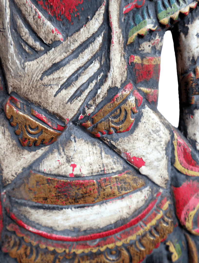 Antico Pannello Intagliato Balinese in Legno Dipinto a Mano –  Arte Indonesiana Vintage Oltre 70 Anni - 7