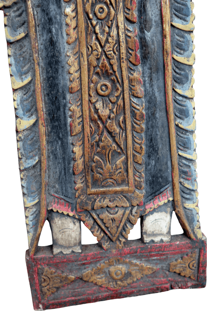 Antico Pannello Intagliato Balinese in Legno Dipinto a Mano –  Arte Indonesiana Vintage Oltre 70 Anni - 8