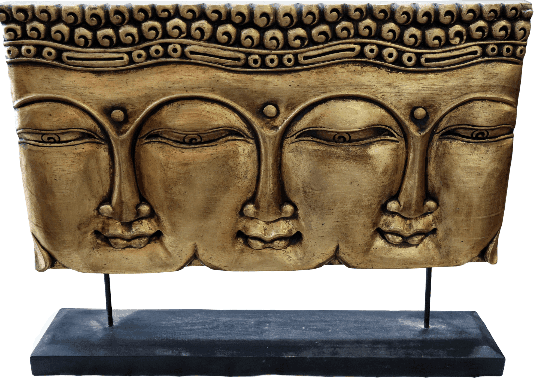 Pannello Trittico Volti di Buddha in Legno di Albesia – Scultura Artigianale Indonesiana da Appoggio 70x15x54h - 3