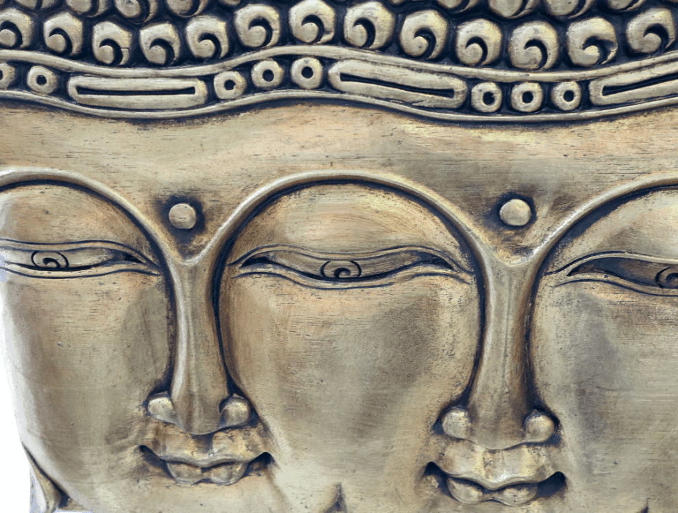 Pannello Trittico Volti di Buddha in Legno di Albesia – Scultura Artigianale Indonesiana da Appoggio 70x15x54h - 4