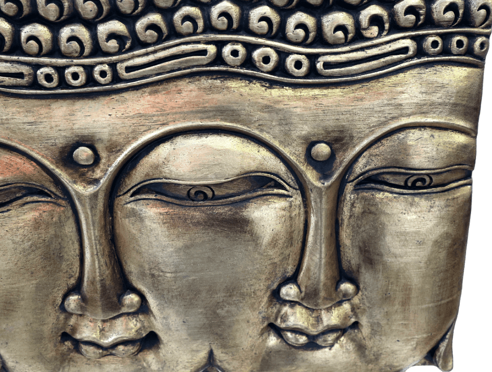 Pannello Trittico Volti di Buddha in Legno di Albesia – Scultura Artigianale Indonesiana da Appoggio 70x15x54h - 5