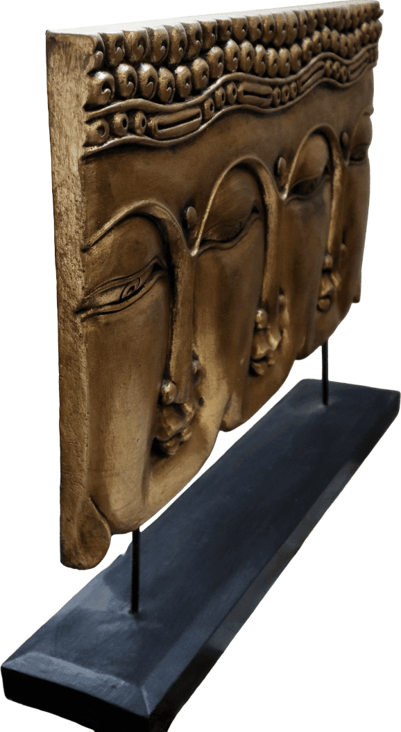 Pannello Trittico Volti di Buddha in Legno di Albesia – Scultura Artigianale Indonesiana da Appoggio 70x15x54h - 6