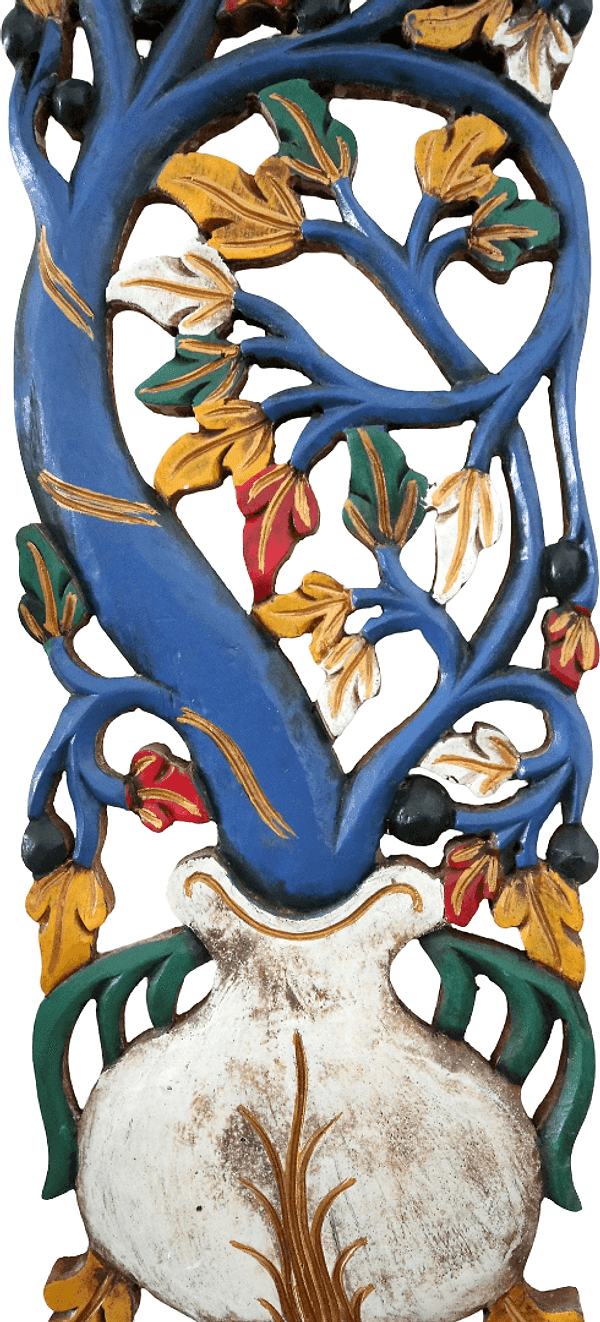 Albero della Vita in Legno Intarsiato e Dipinto a Mano – Pannello Decorativo da Parete 80x23 cm - 6
