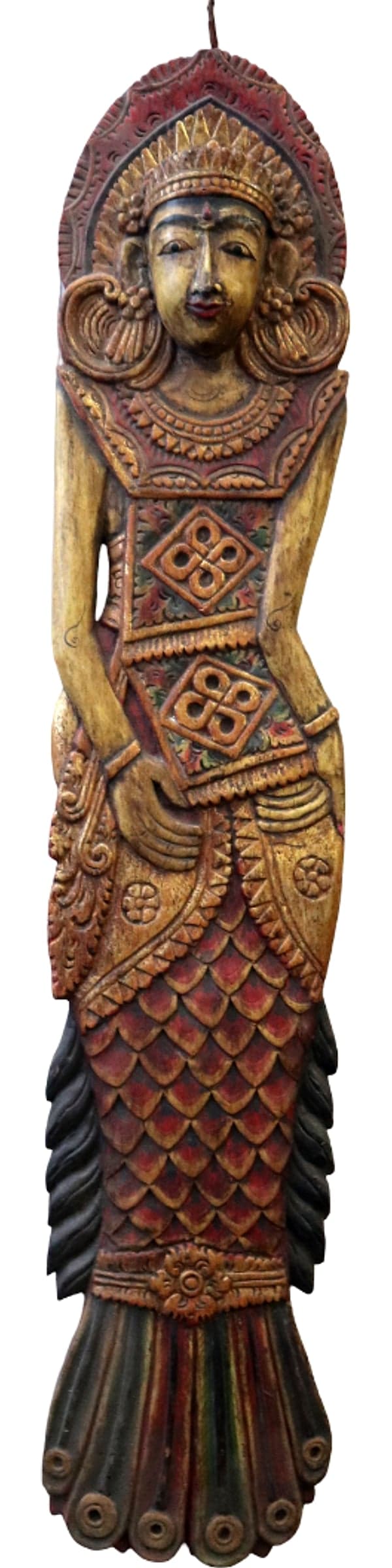 Pannello in Legno Intarsiato Balinese Vintage 70 anni – Scultura Etnica Dipinta a Mano – Arte Indonesiana da Parete 101 cm - 2