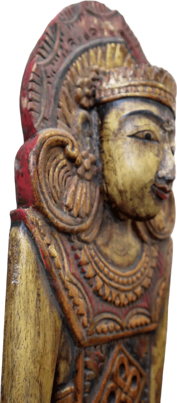 Pannello in Legno Intarsiato Balinese Vintage 70 anni – Scultura Etnica Dipinta a Mano – Arte Indonesiana da Parete 101 cm - 5
