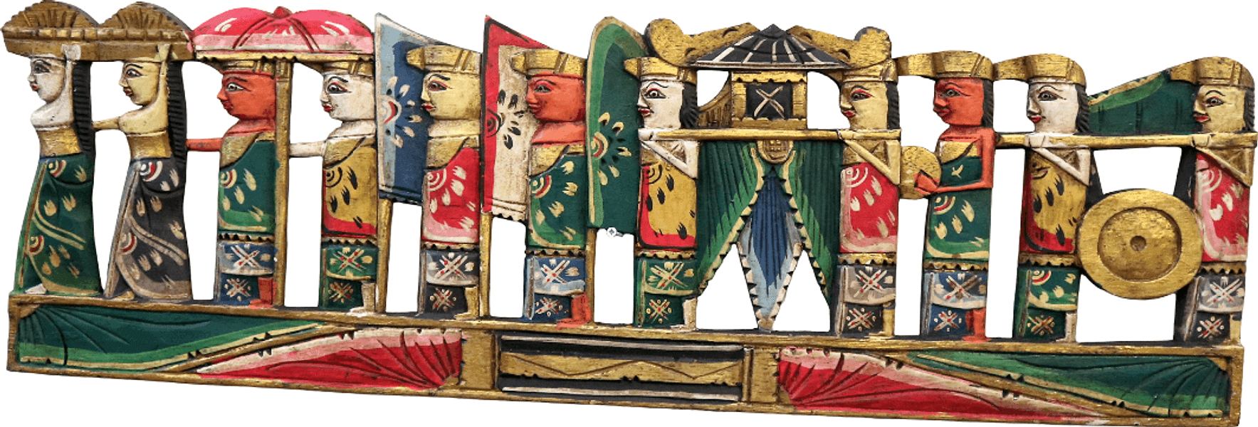 PANNELLO BALINESE IN LEGNO DIPINTO A MANO – SCENA CERIMONIALE CON FIGURE TRADIZIONALI – 95x29 CM - 3