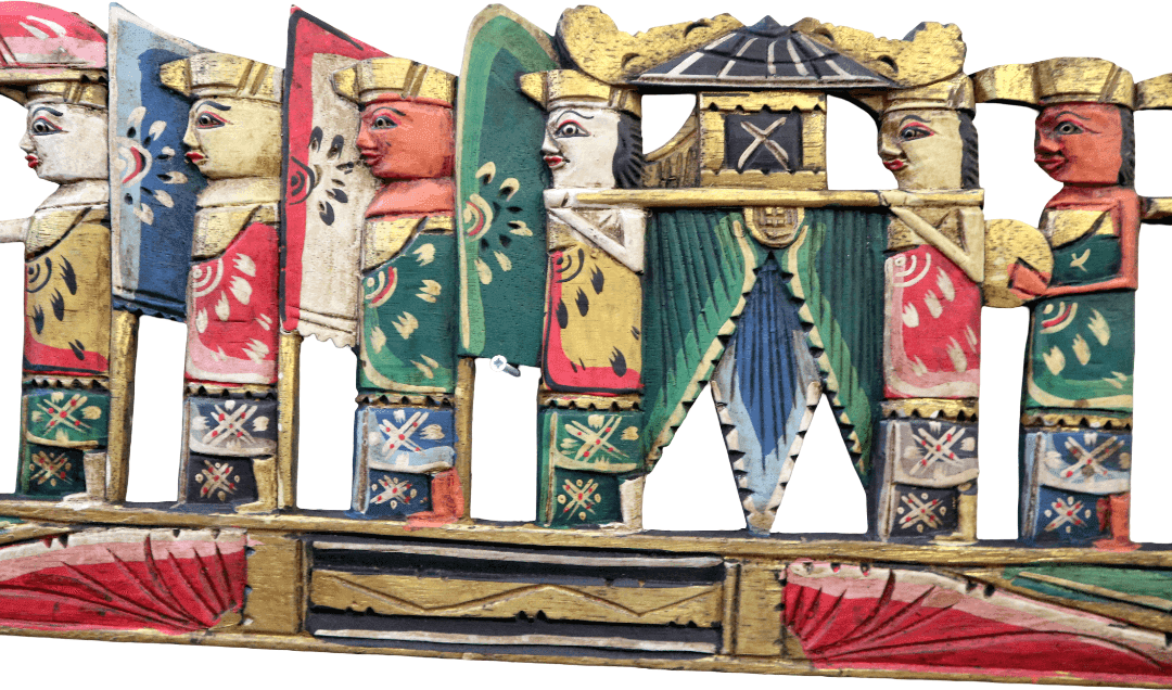 PANNELLO BALINESE IN LEGNO DIPINTO A MANO – SCENA CERIMONIALE CON FIGURE TRADIZIONALI – 95x29 CM - 8