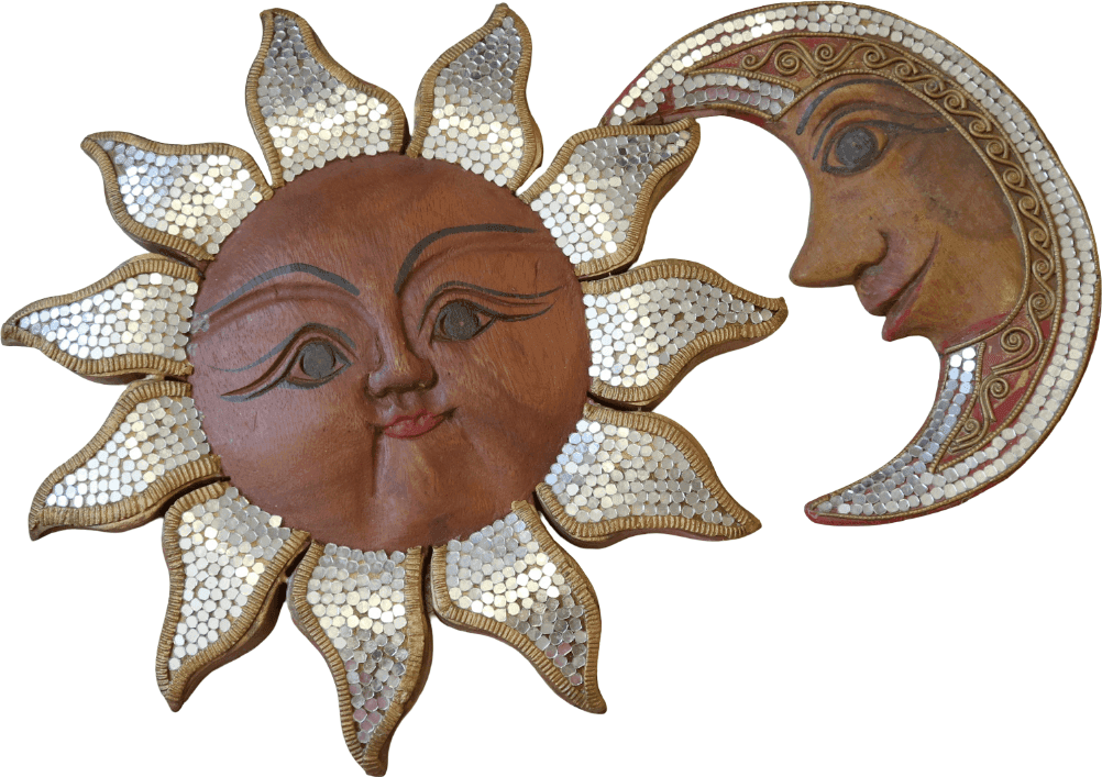 Sole e Luna da Parete in Legno con Mosaico – Decorazione Artigianale Thailandese Handmade – Diametro Sole 30 cm - 2