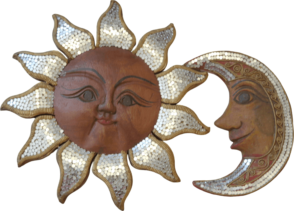 Sole e Luna da Parete in Legno con Mosaico – Decorazione Artigianale Thailandese Handmade – Diametro Sole 30 cm - 3