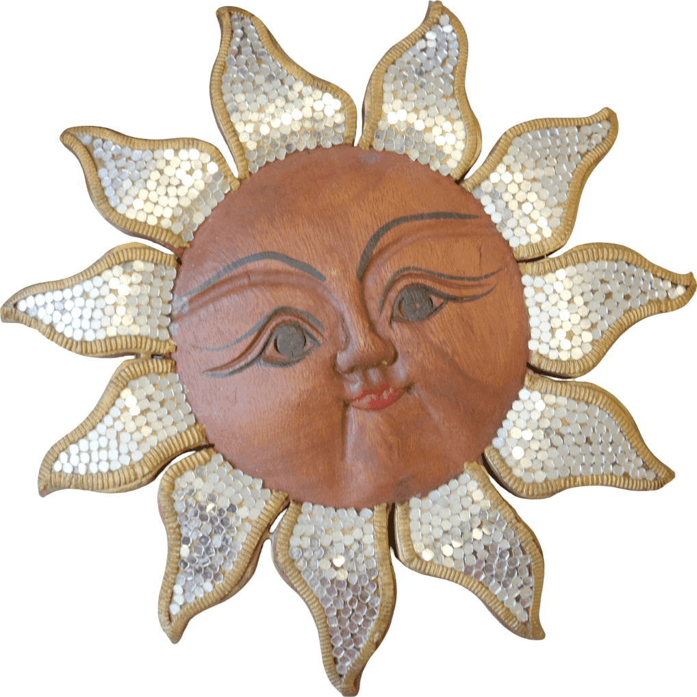 Sole e Luna da Parete in Legno con Mosaico – Decorazione Artigianale Thailandese Handmade – Diametro Sole 30 cm - 4