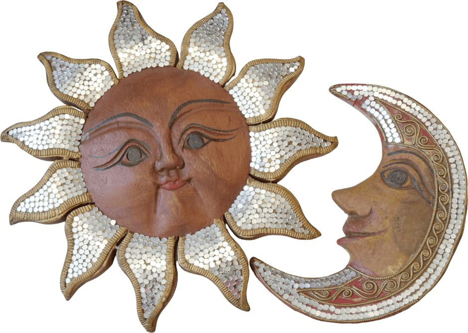Sole e Luna da Parete in Legno con Mosaico – Decorazione Artigianale Thailandese Handmade – Diametro Sole 30 cm - 6
