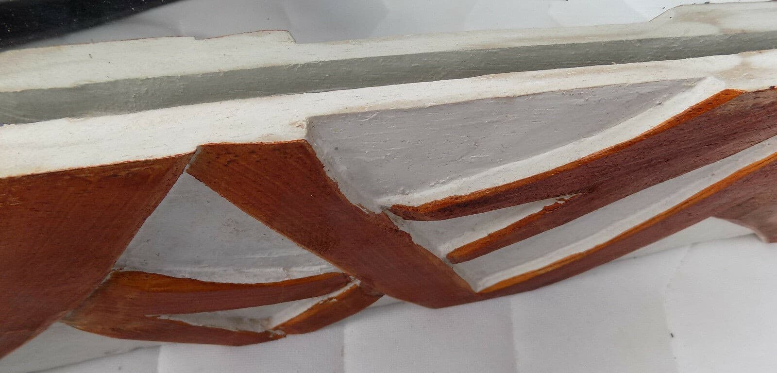 Specchio in legno intarsiato stagionato cm 120x80 bianco marrone spirali rilievo - 6