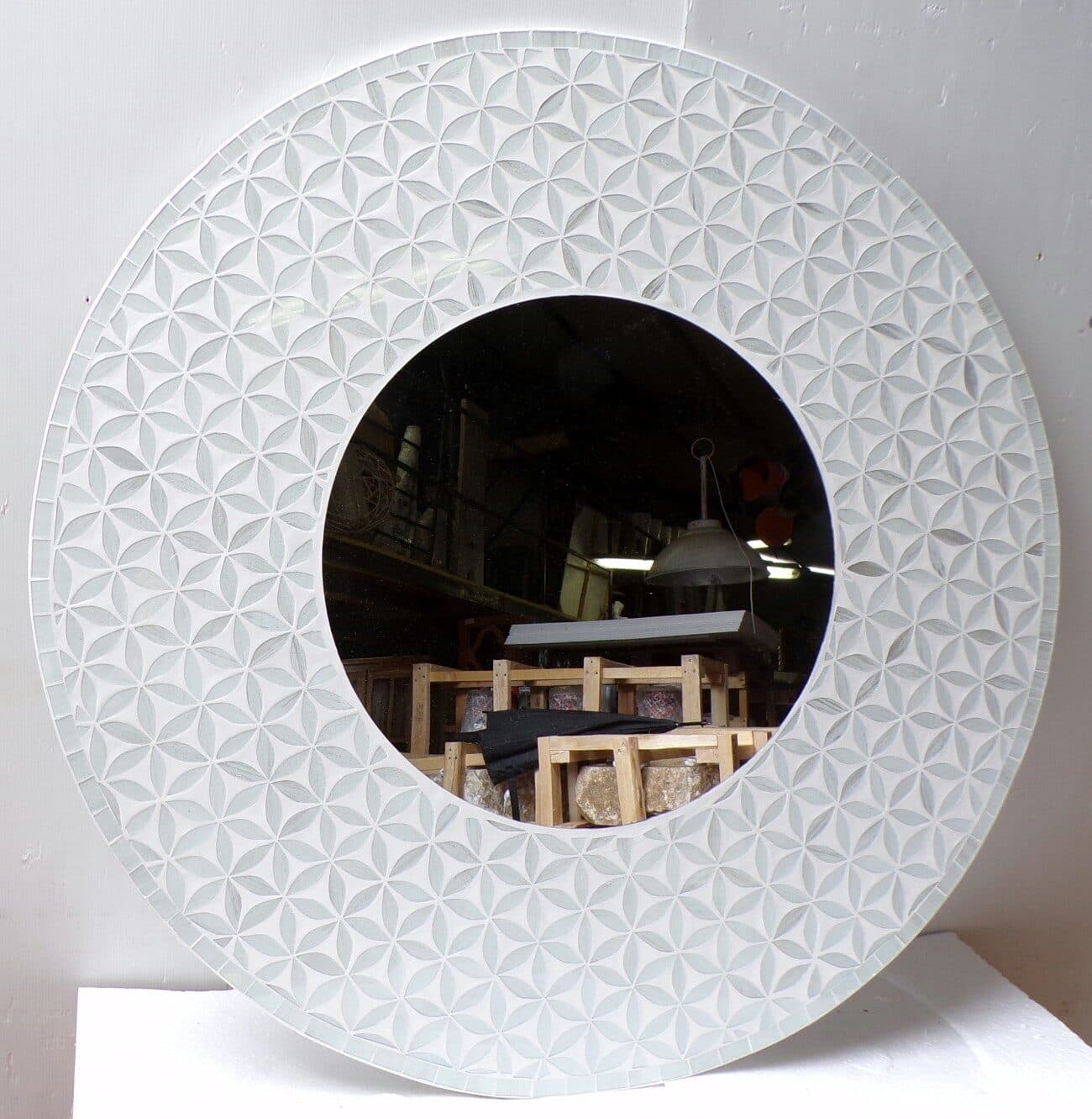 Specchio  in legno mosaico di vetro  cm 100 grigio argento floreale