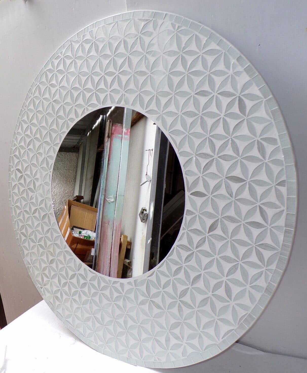 Specchio  in legno mosaico di vetro  cm 100 grigio argento floreale - 3
