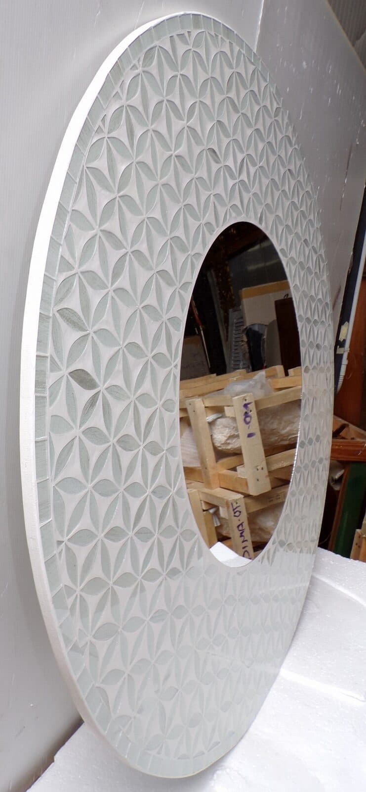Specchio  in legno mosaico di vetro  cm 100 grigio argento floreale - 6