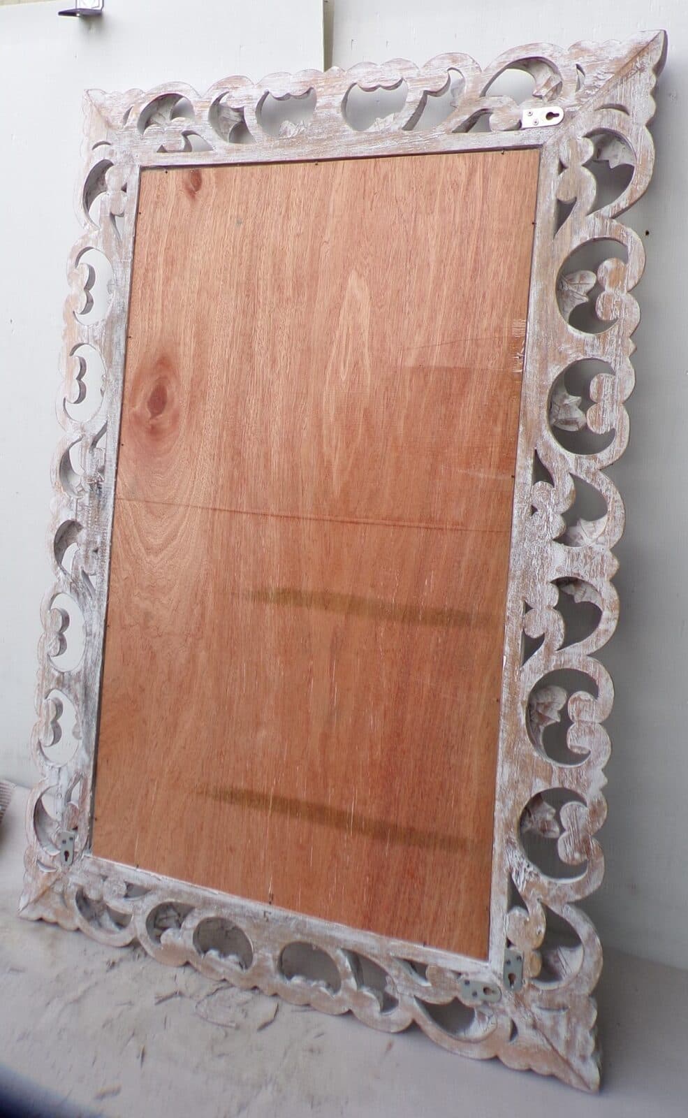 Specchio barocco in legno intarsiato cm 120x80  bianco anticato mod. tommy - 6
