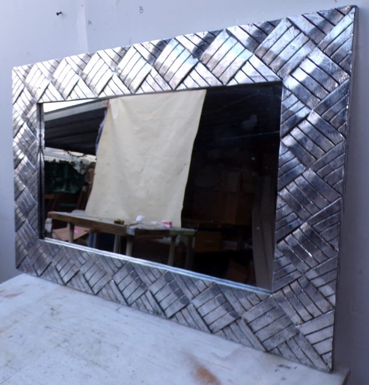 Specchio  in legno intarsiato cm 120x80 argento anticato mod. tommy - 3