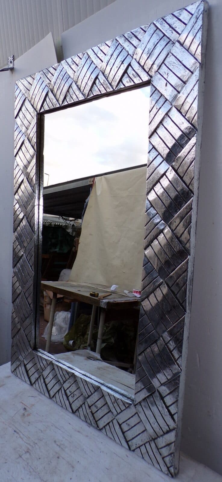 Specchio  in legno intarsiato cm 120x80 argento anticato mod. tommy - 7