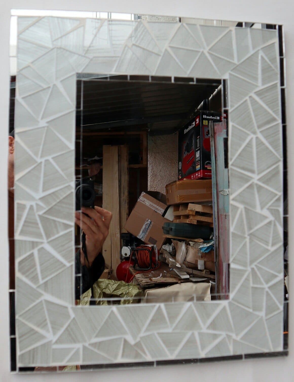 Specchio  in legno mosaico di vetro  cm 50x40  grigio argento a rombi - 2
