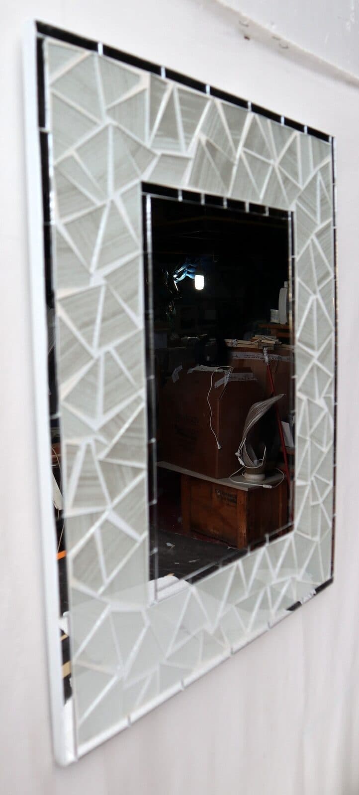 Specchio  in legno mosaico di vetro  cm 50x40  grigio argento a rombi - 3