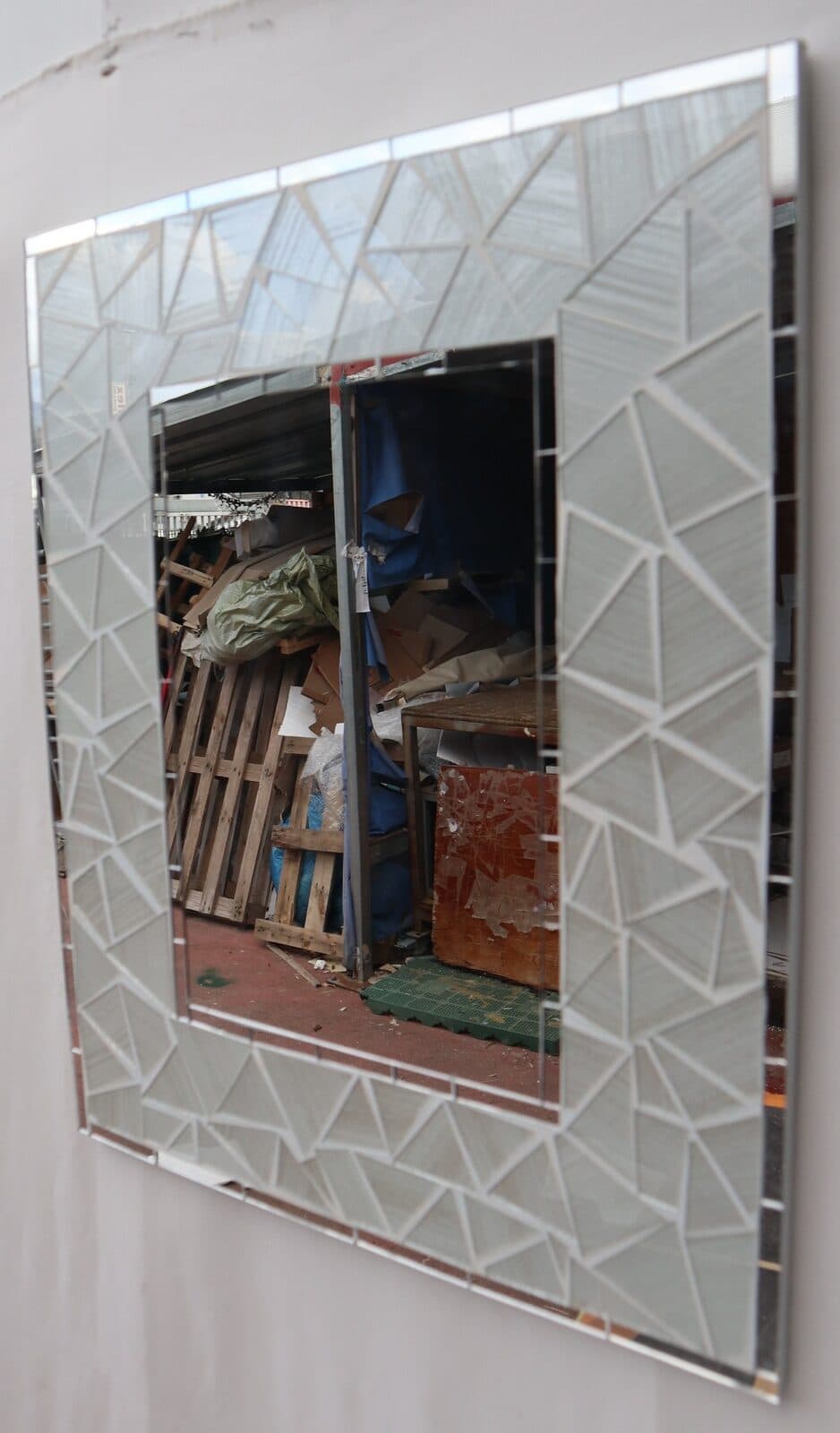 Specchio  in legno mosaico di vetro  cm 50x40  grigio argento a rombi - 4