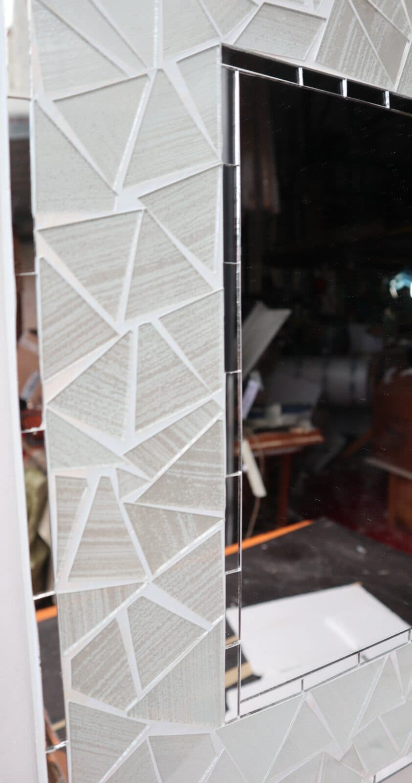 Specchio  in legno mosaico di vetro  cm 50x40  grigio argento a rombi - 7