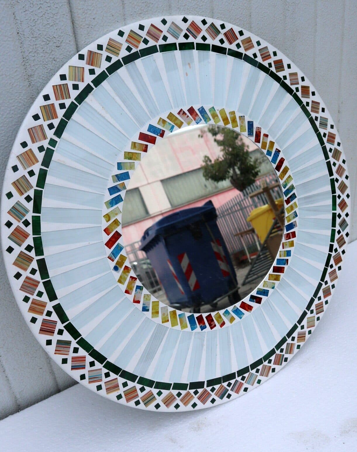 Specchio  in legno e mosaico di vetro  cm 50  blu celeste turchese - 2
