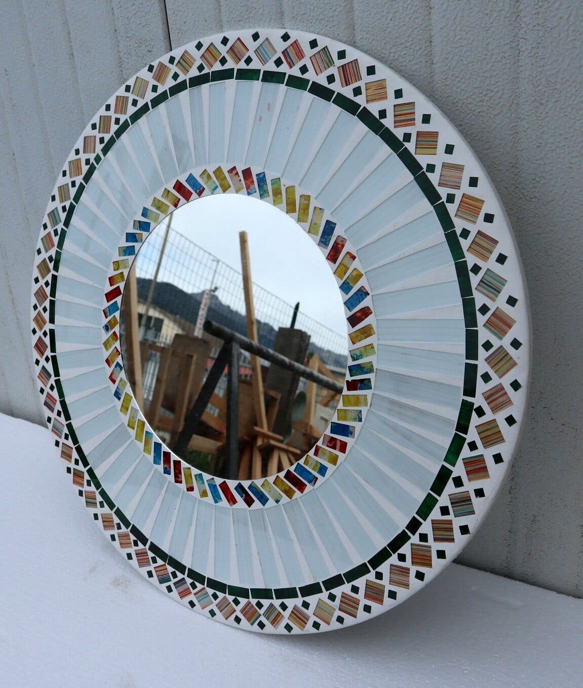Specchio  in legno e mosaico di vetro  cm 50  blu celeste turchese - 3