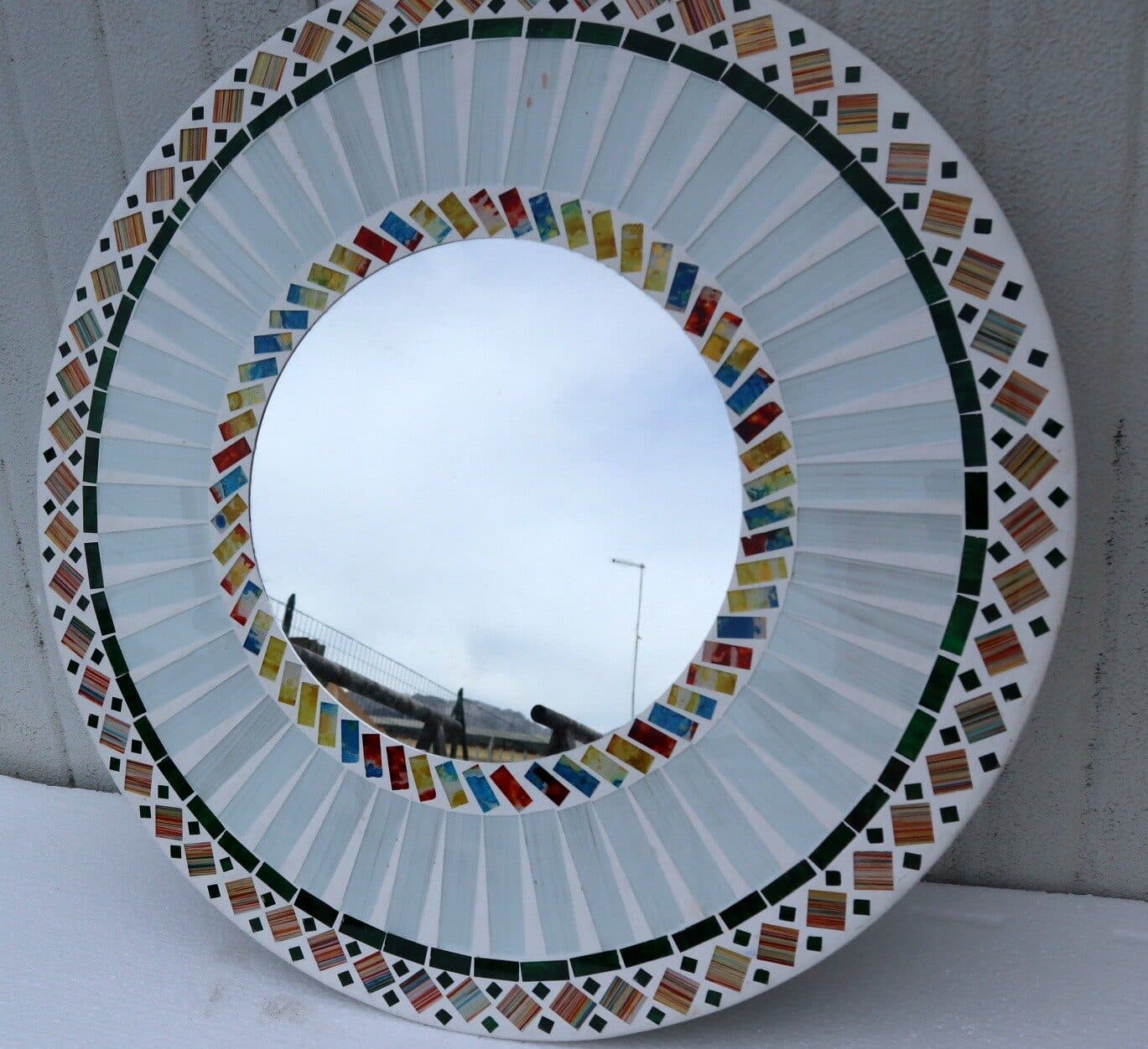 Specchio  in legno e mosaico di vetro  cm 50  blu celeste turchese - 6