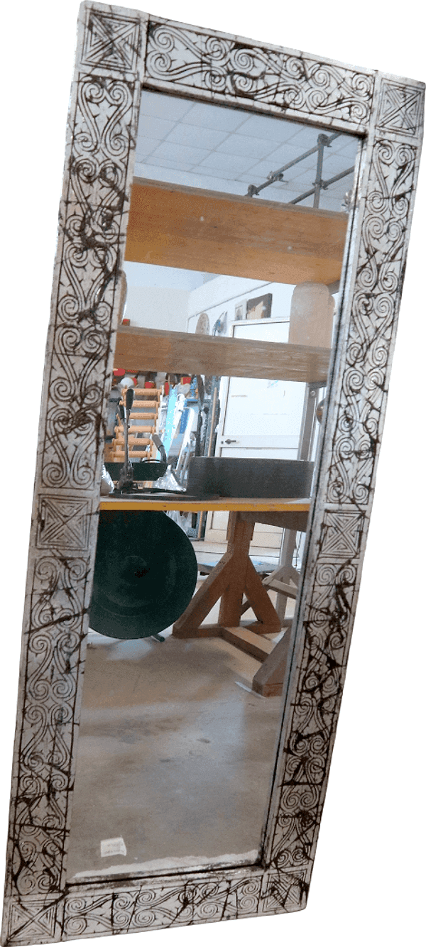 Specchio Tribale in Legno Intarsiato – Cornice Etnica Artigianale Indonesiana 53x140 cm - 2