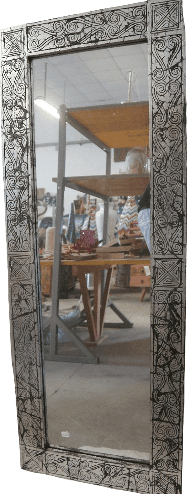 Specchio Tribale in Legno Intarsiato – Cornice Etnica Artigianale Indonesiana 53x140 cm - 11