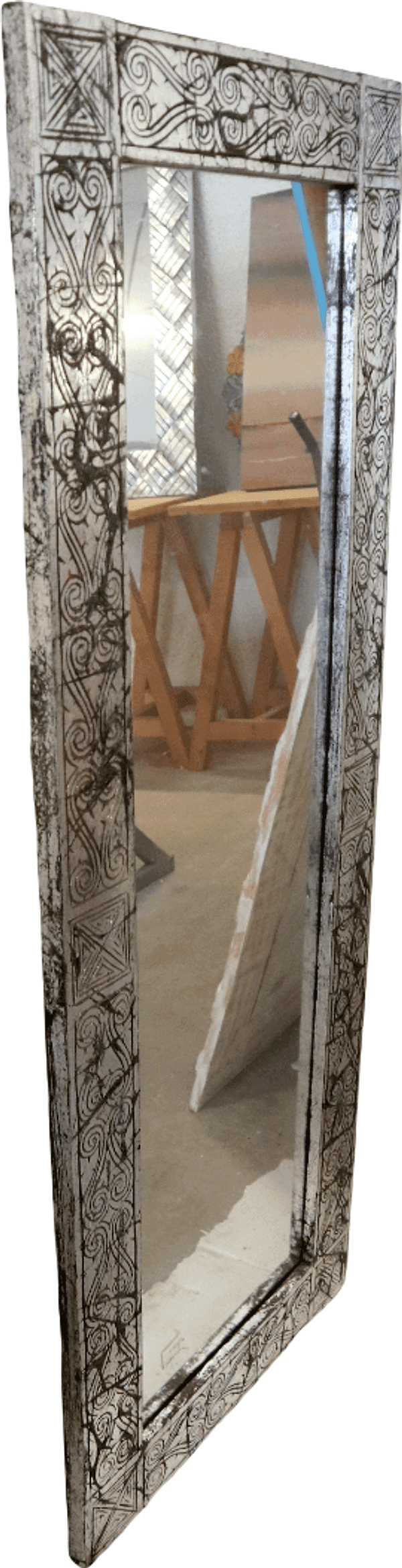 Specchio Tribale in Legno Intarsiato – Cornice Etnica Artigianale Indonesiana 53x140 cm - 5