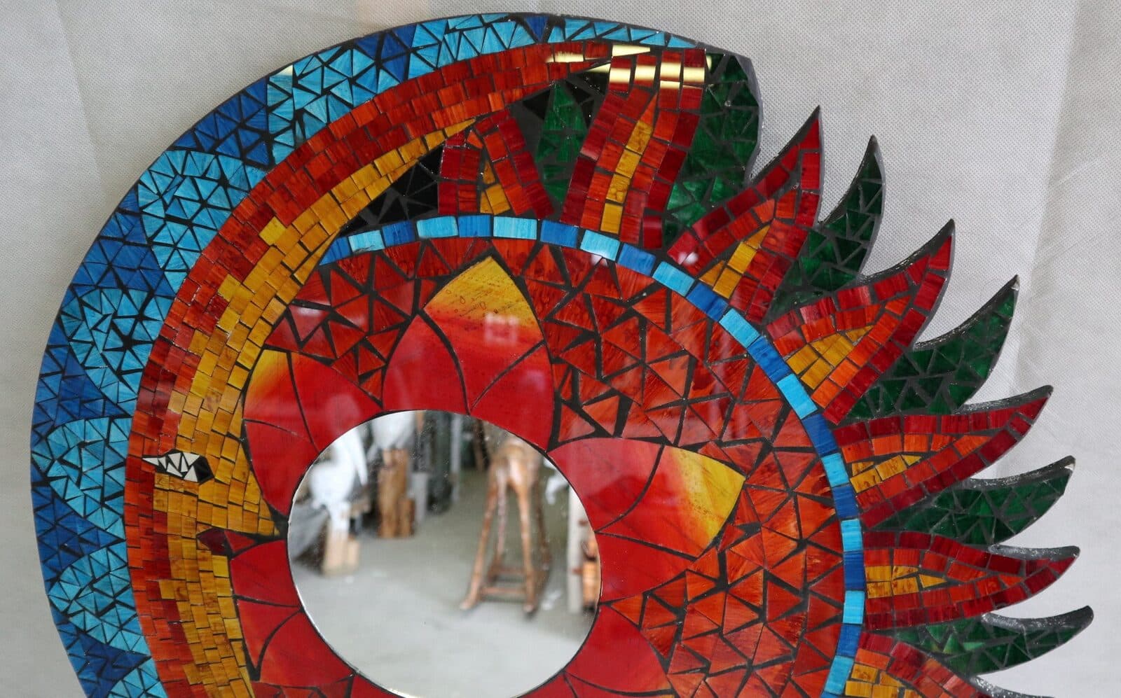 Specchio Sole  Luna diametro cm 60 realizzato a mosaico di vetro multicolor - 2