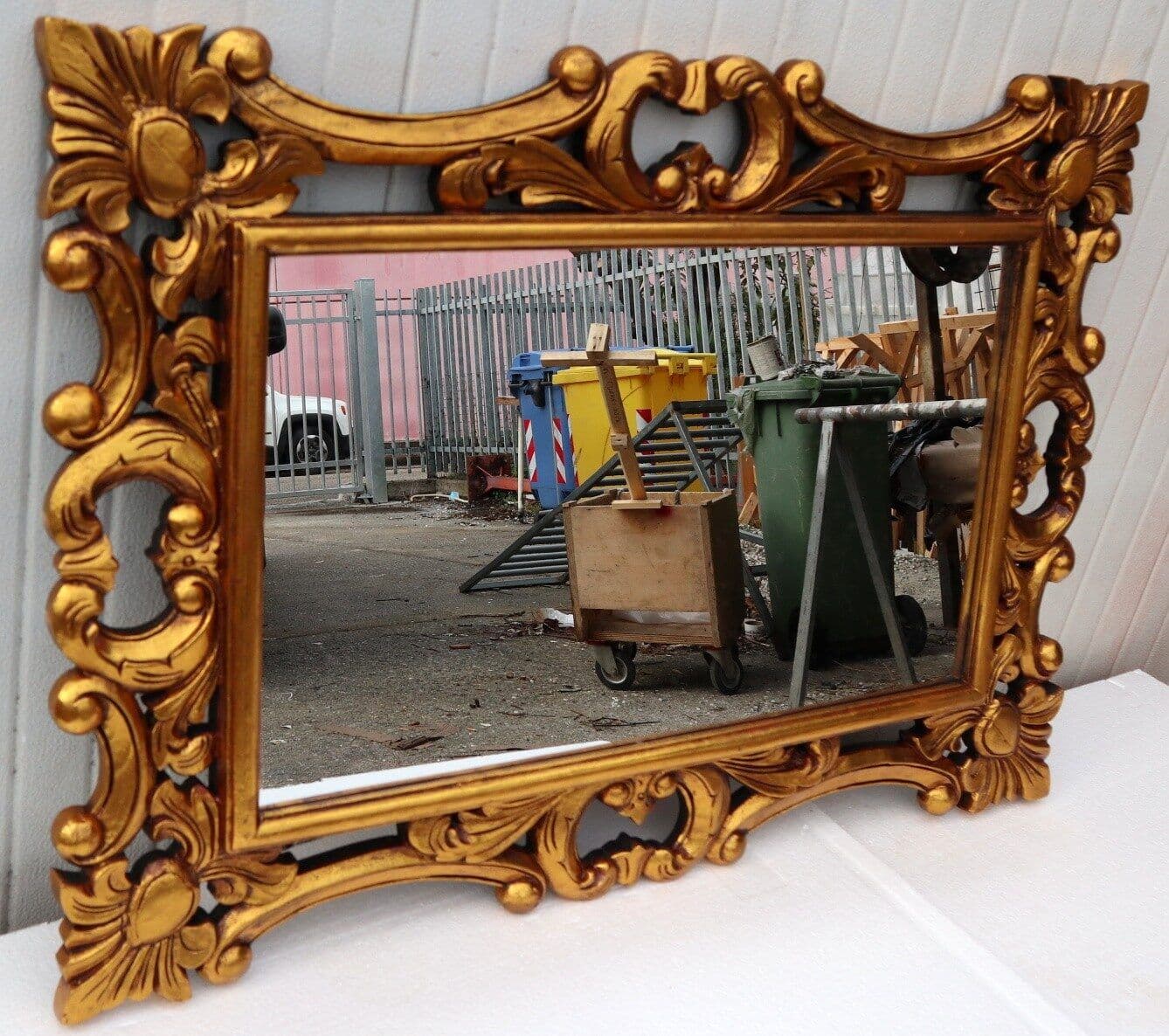 Specchio barocco in legno intarsiato cm 100x70  Oro anticato mod. Hollywood - 3