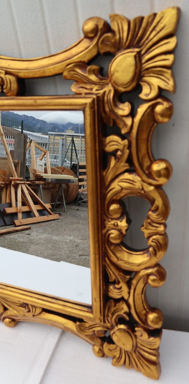 Specchio barocco in legno intarsiato cm 100x70  Oro anticato mod. Hollywood - 6