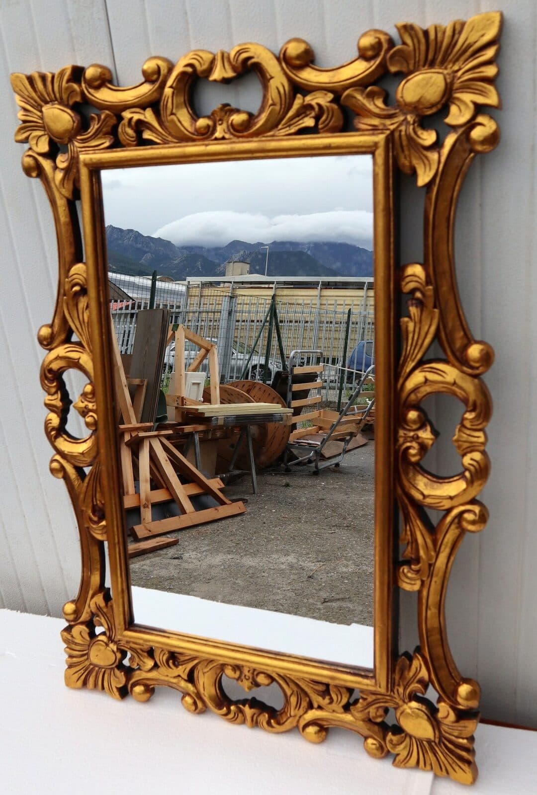 Specchio barocco in legno intarsiato cm 100x70  Oro anticato mod. Hollywood - 7